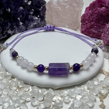 Bransoletka z Selenitu i Turmalinu Fioletowego.