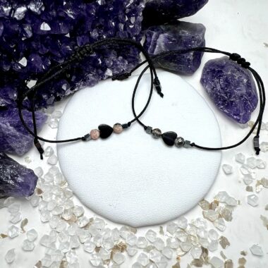 Zestaw bransoletek dla par z Obsydianu i Rodochrozytu.