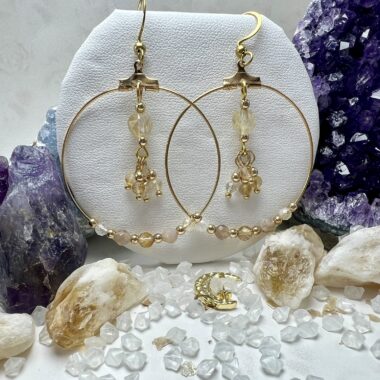 Kolczyki Złotej Obfitości z Cytrynu i Agatu Beżowego.